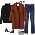Double-Breasted Long Wool Coat for Women – Perfect for Autumn