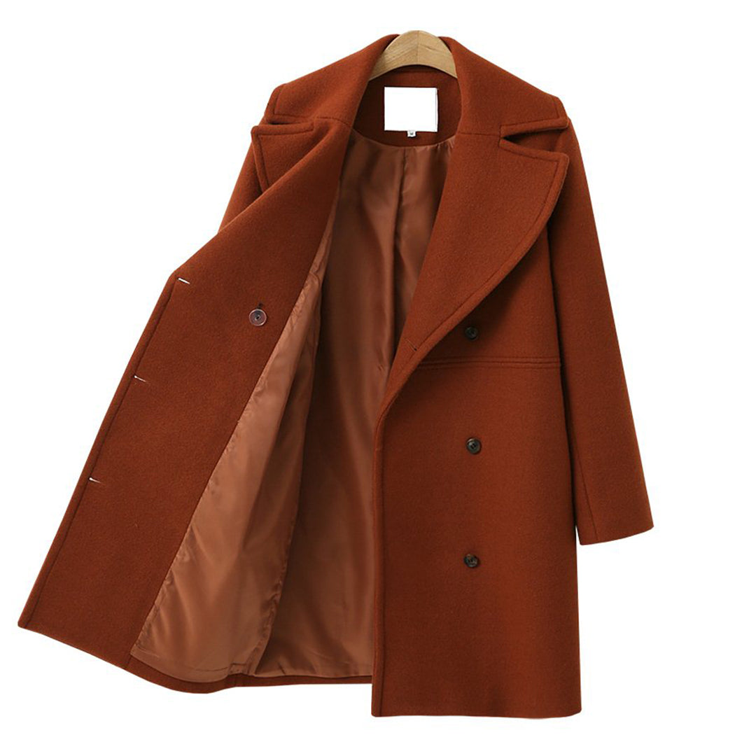 Double-Breasted Long Wool Coat for Women – Perfect for Autumn