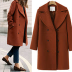 Double-Breasted Long Wool Coat for Women – Perfect for Autumn