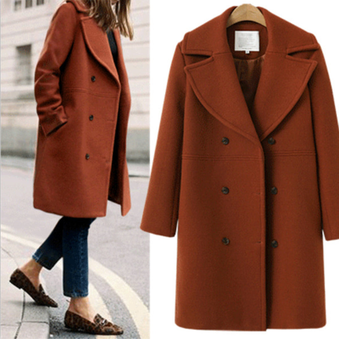 Double-Breasted Long Wool Coat for Women – Perfect for Autumn
