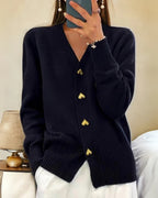 Charming Autumn Cardigan for Women with Heart-Shaped Buttons – Perfectly Knitted for Romance