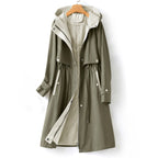 Women's Waterproof Hooded Trench Coat with Adjustable Waist Drawstring