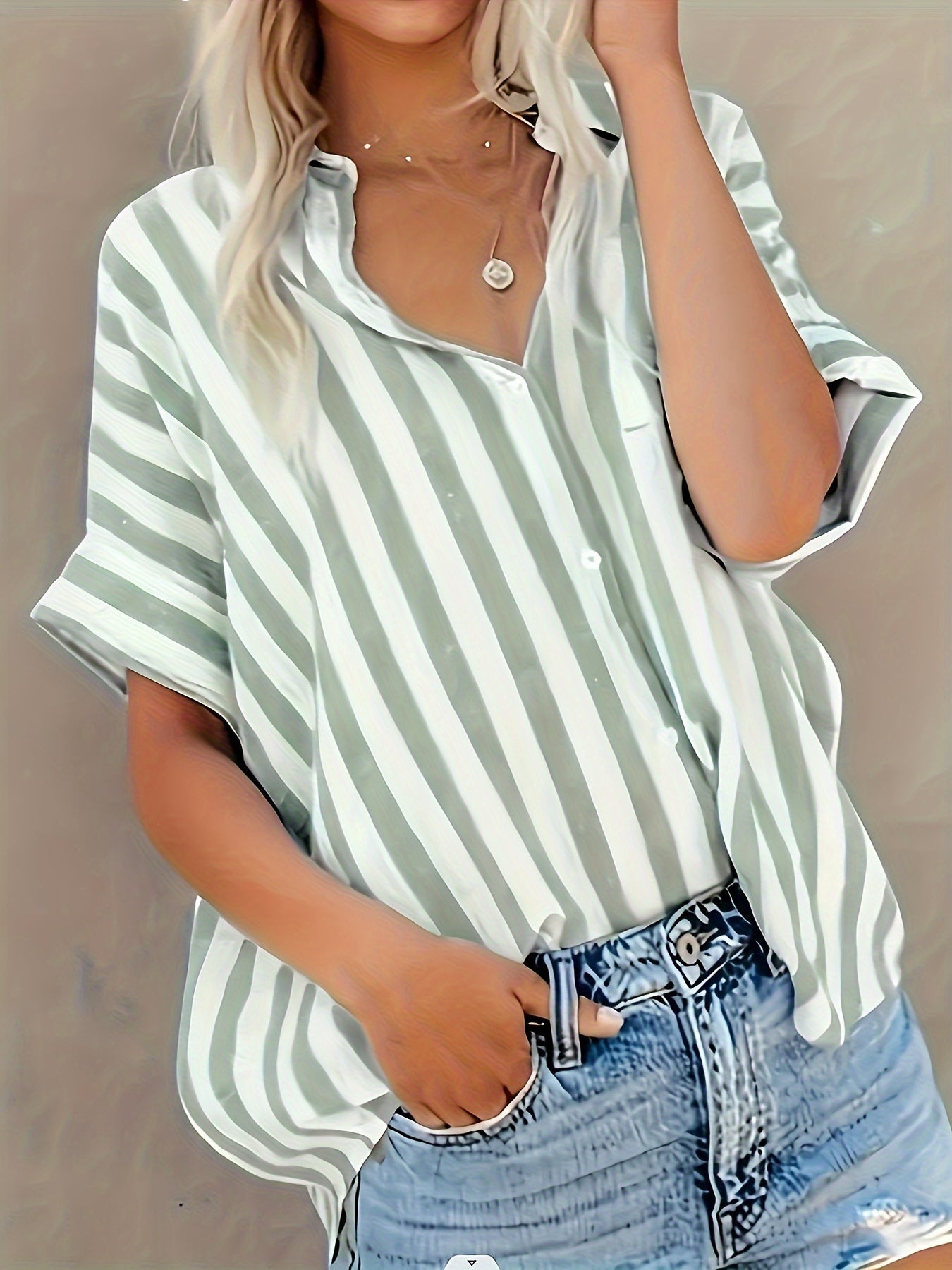 Bojana - Short Sleeve Striped Blouse