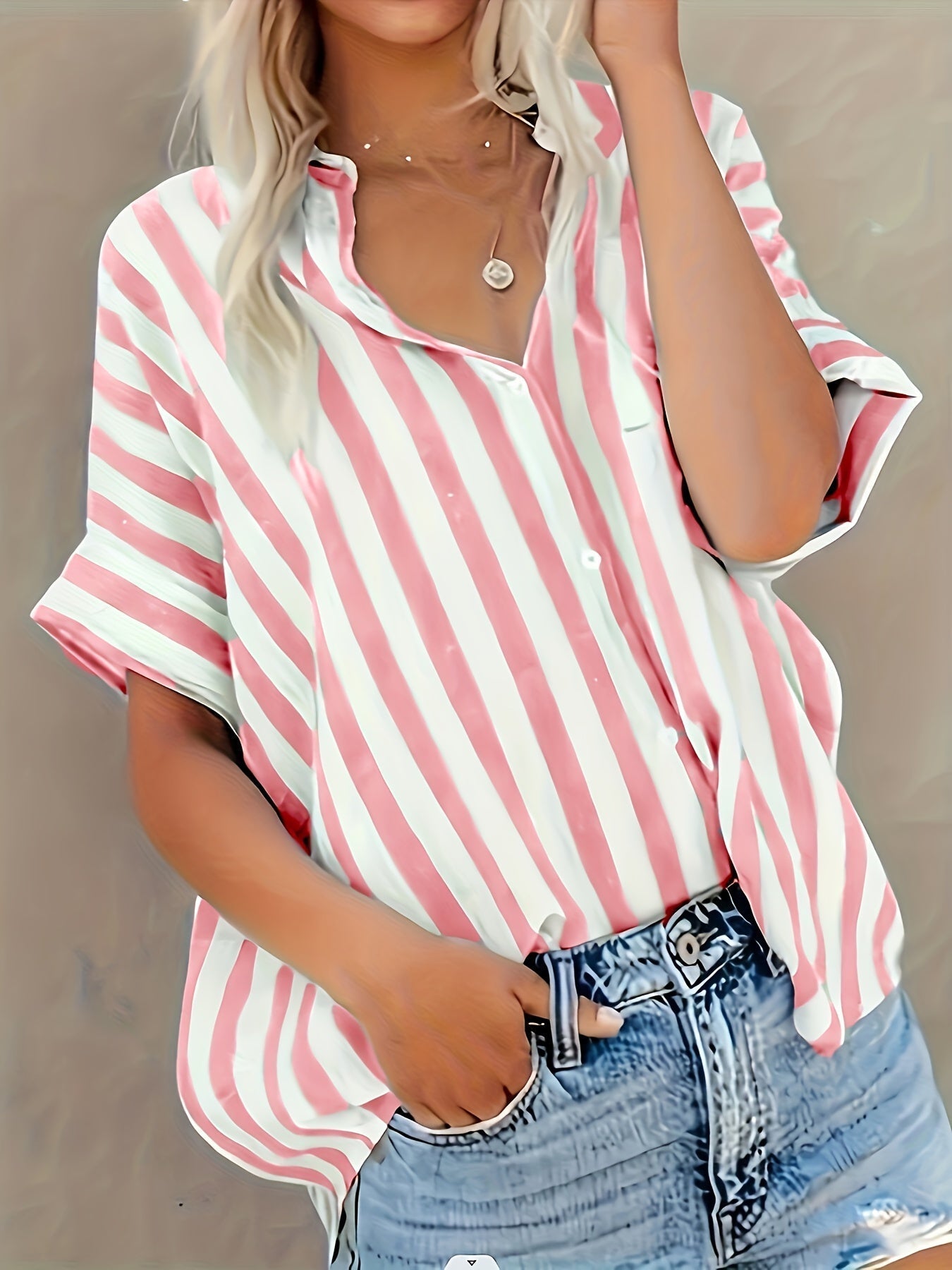 Bojana - Short Sleeve Striped Blouse