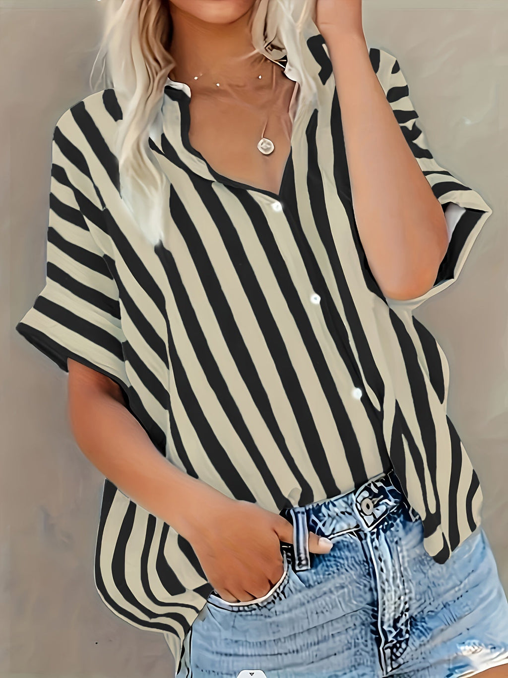Bojana - Short Sleeve Striped Blouse