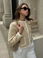 Women's Tailored Cropped Jacket - Long Sleeve - Textured Fabric - Timeless Style