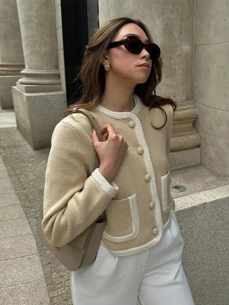 Women's Tailored Cropped Jacket - Long Sleeve - Textured Fabric - Timeless Style