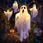 Illuminated White LED Ghosts for Halloween Home and Garden Decor