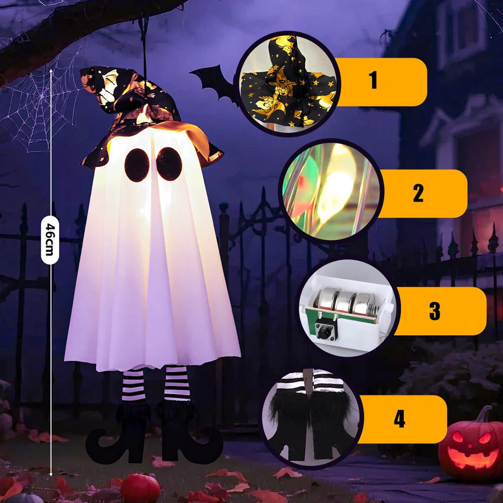 Illuminated Halloween Decor Featuring Ghosts and Lights — Ideal for Outdoor Display