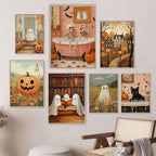 Halloween Poster Collection Featuring Pumpkins, Ghosts, and Cats — Autumn Wall Decor for Your Home