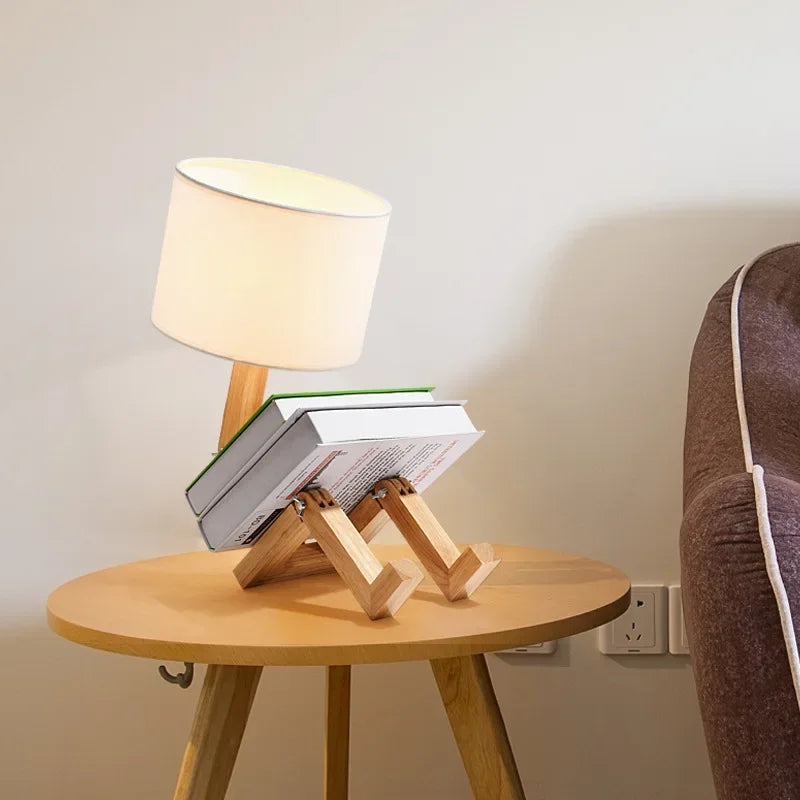 RutanFlex Wooden Table Lamp with Integrated Book Holders