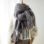 Stylish Women's Long Winter Scarf with Fringed Edges