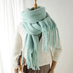 Stylish Women's Long Winter Scarf with Fringed Edges