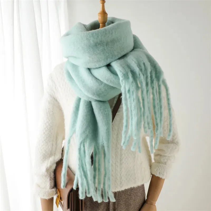 Stylish Women's Long Winter Scarf with Fringed Edges