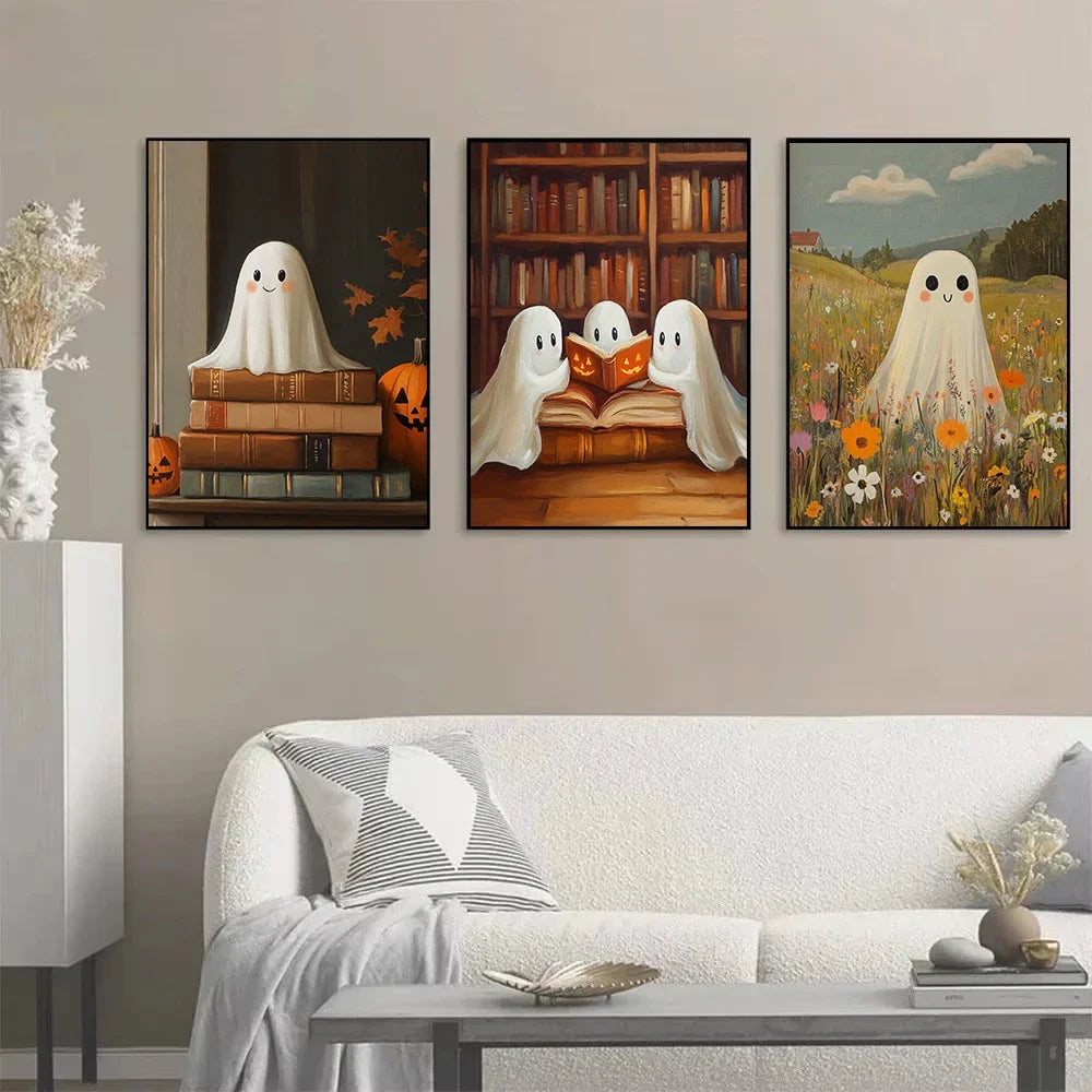 Halloween Poster Collection Featuring Pumpkins, Ghosts, and Cats — Autumn Wall Decor for Your Home