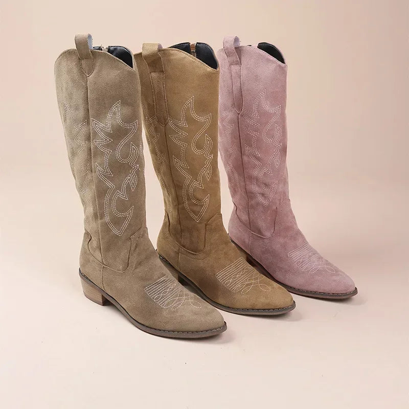 Women's Western-Style Cowboy Boots with Decorative Design