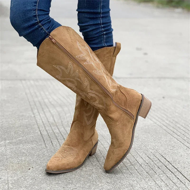 Women's Western-Style Cowboy Boots with Decorative Design