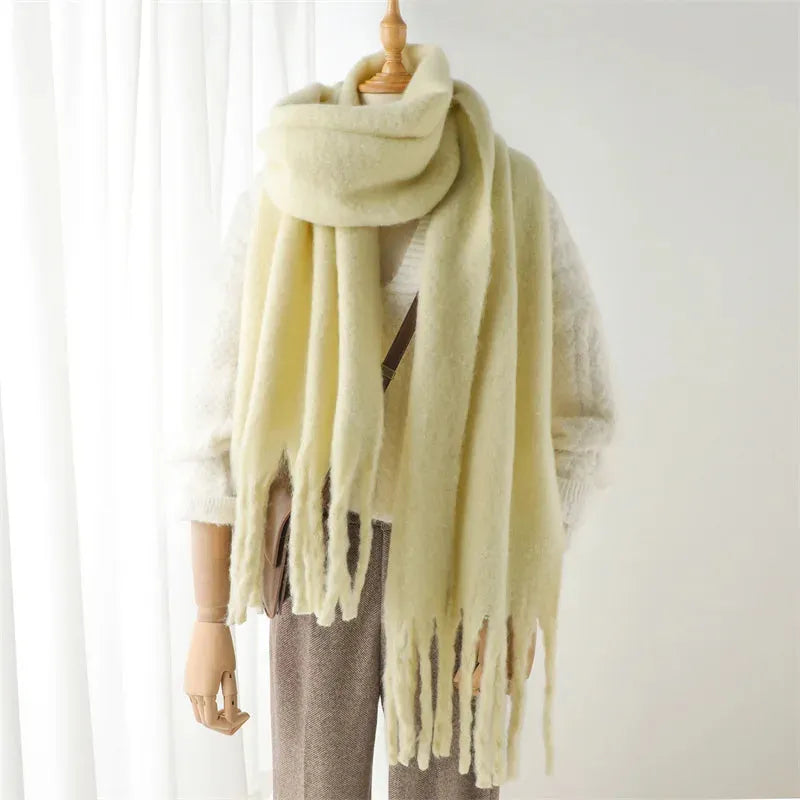 Stylish Women's Long Winter Scarf with Fringed Edges
