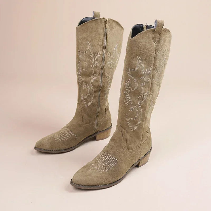 Women's Western-Style Cowboy Boots with Decorative Design