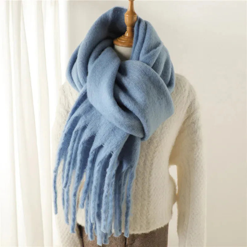 Stylish Women's Long Winter Scarf with Fringed Edges