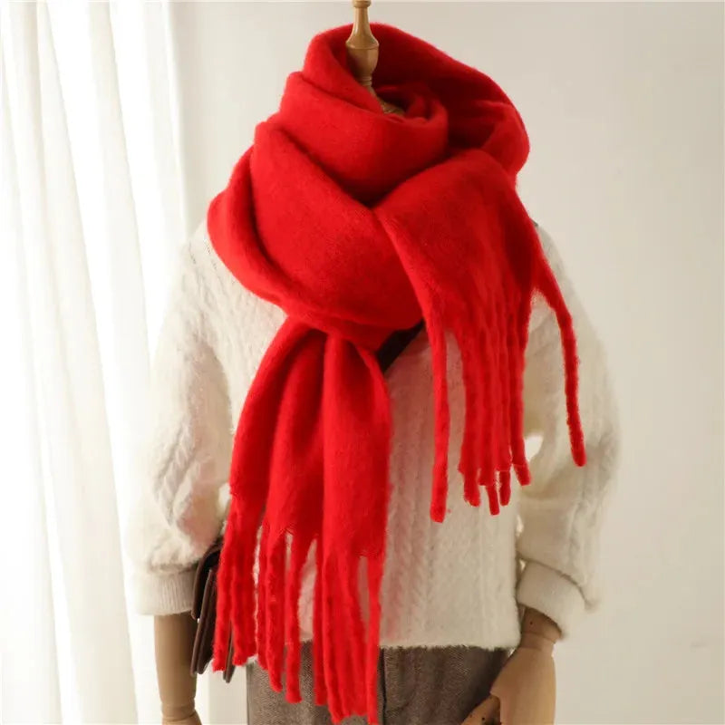 Stylish Women's Long Winter Scarf with Fringed Edges