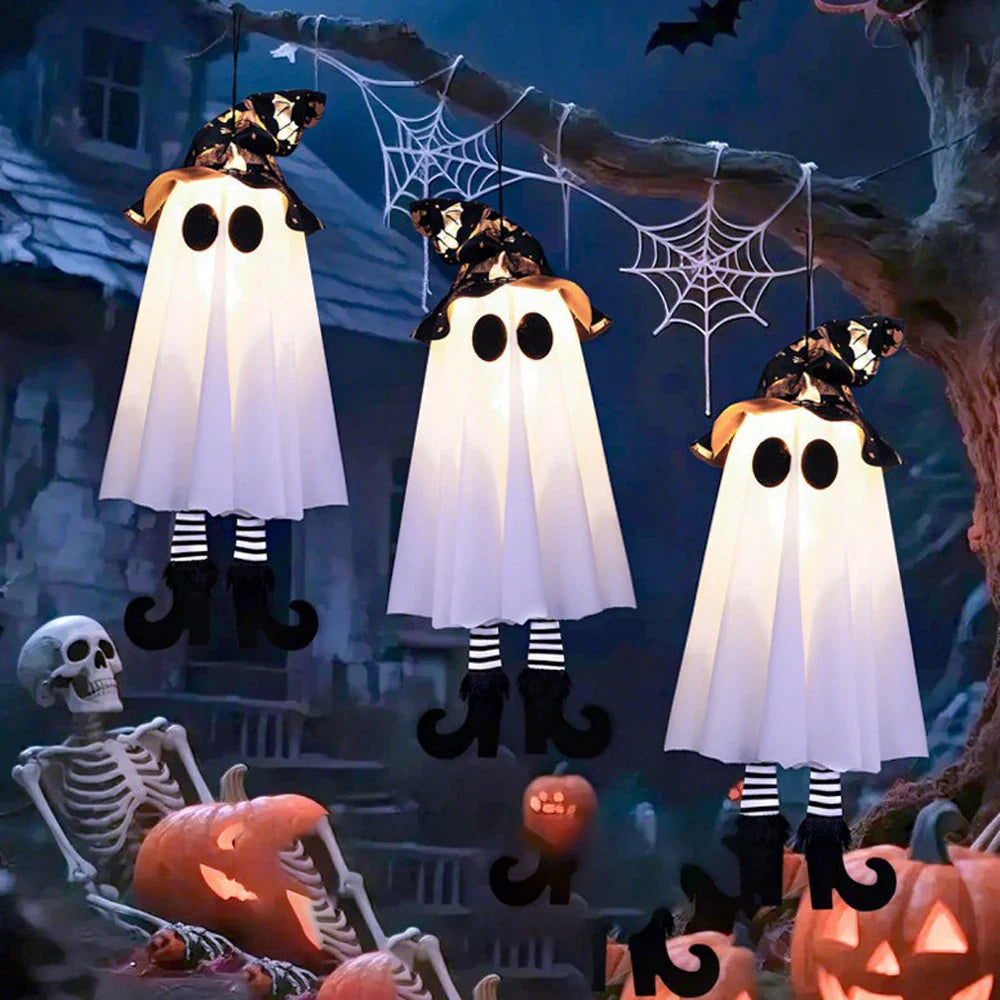 Illuminated Halloween Decor Featuring Ghosts and Lights — Ideal for Outdoor Display