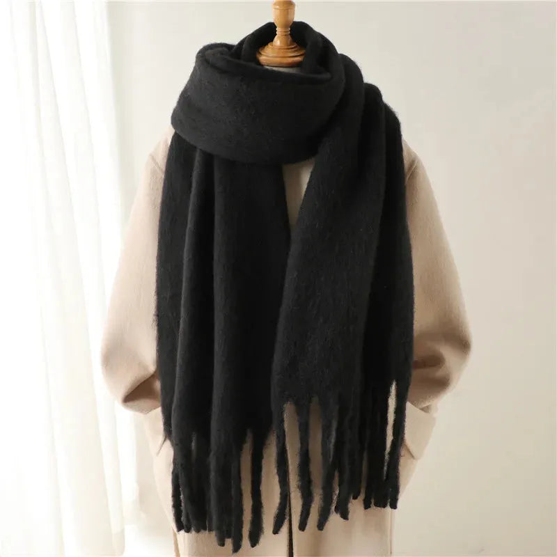 Stylish Women's Long Winter Scarf with Fringed Edges