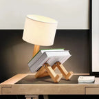 RutanFlex Wooden Table Lamp with Integrated Book Holders