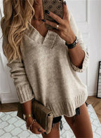 Cozy Women's V-Neck Knitted Sweater for Winter