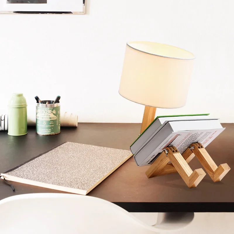 RutanFlex Wooden Table Lamp with Integrated Book Holders