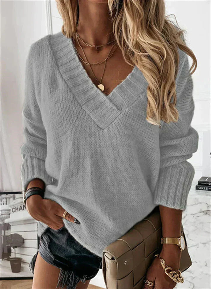Cozy Women's V-Neck Knitted Sweater for Winter