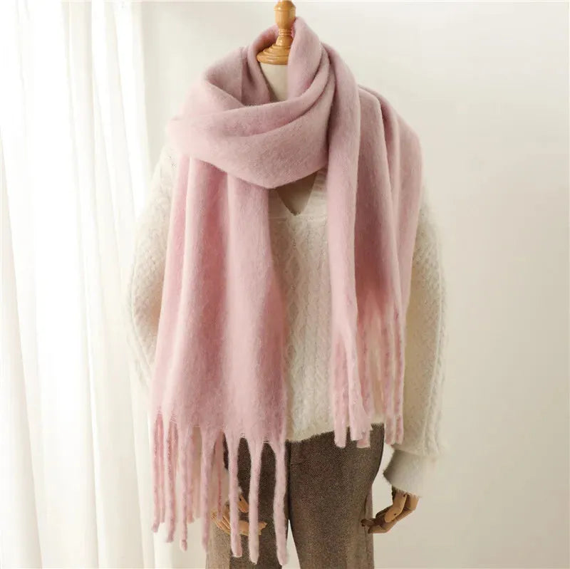 Stylish Women's Long Winter Scarf with Fringed Edges