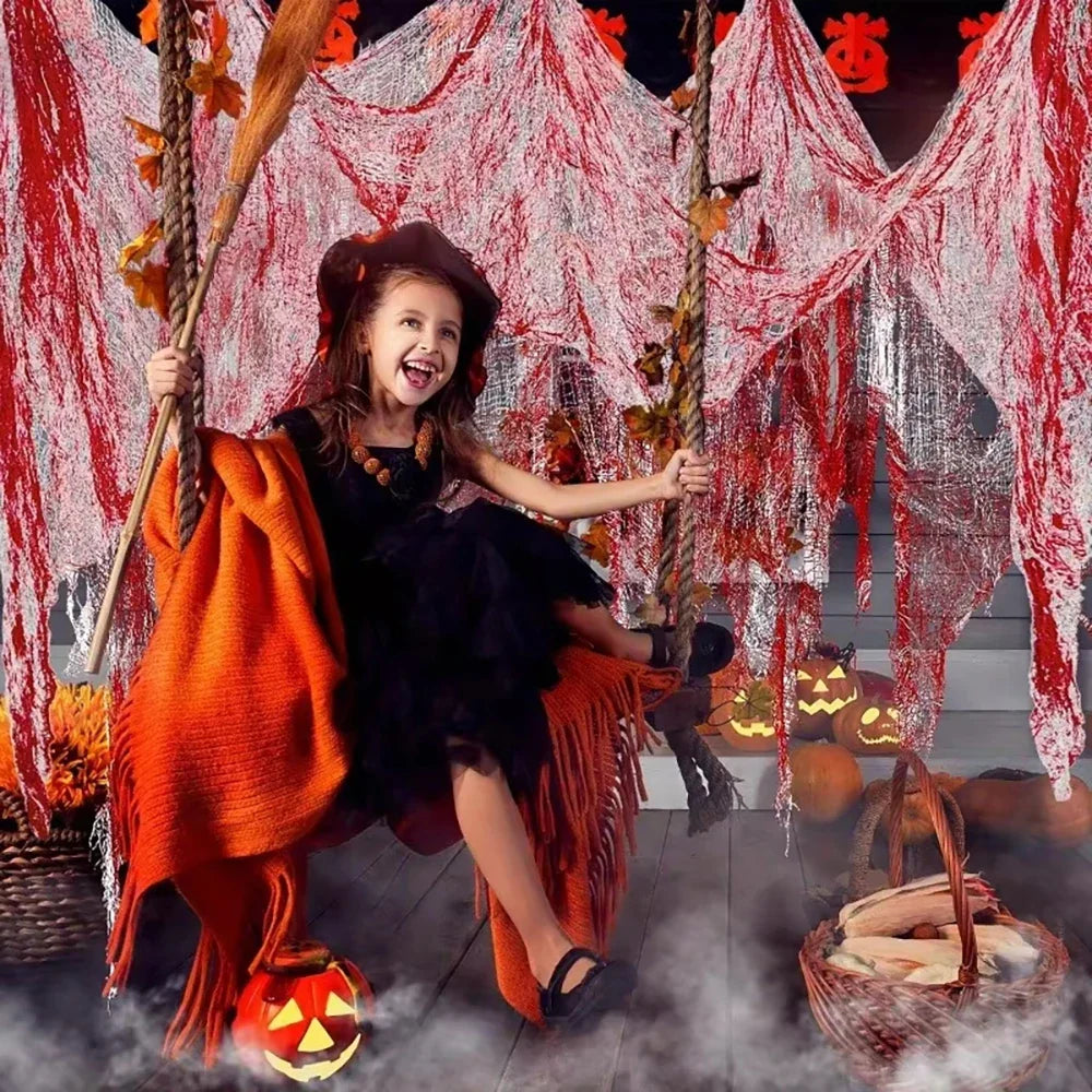 Spooky Blood-Dripped Cheesecloth Door Curtain — Perfect Halloween and Horror Party Decor