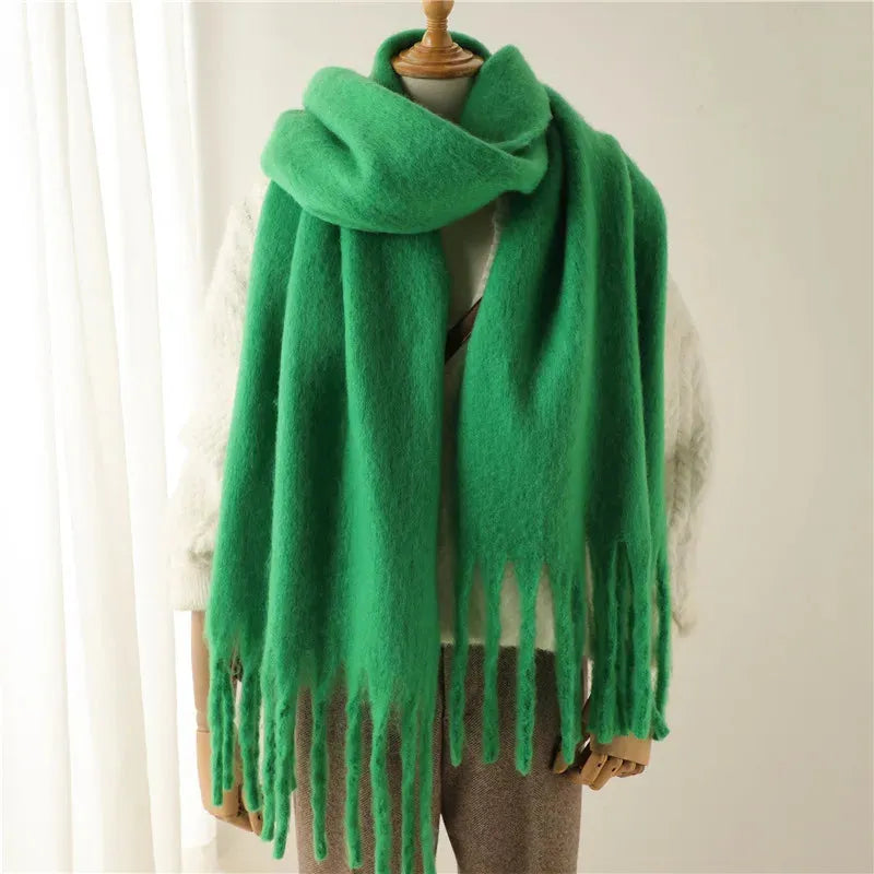 Stylish Women's Long Winter Scarf with Fringed Edges