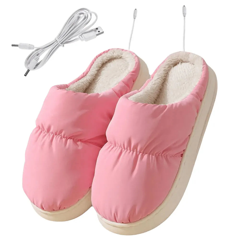 Winter Pattern Fleece-Lined Heated Slippers