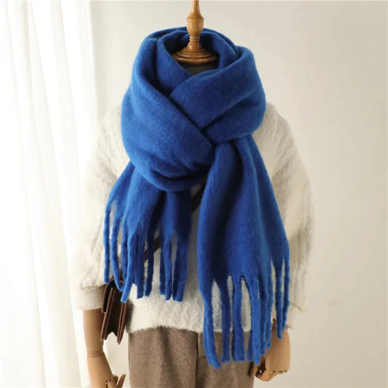 Stylish Women's Long Winter Scarf with Fringed Edges