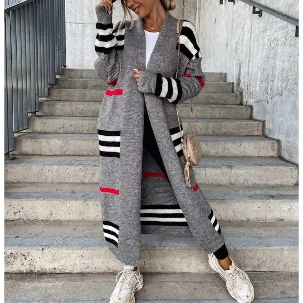 Striped Knit Cardigan Coat – Cozy Elegance with a Modern Touch