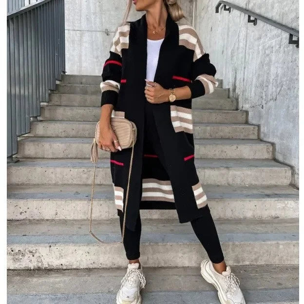 Striped Knit Cardigan Coat – Cozy Elegance with a Modern Touch