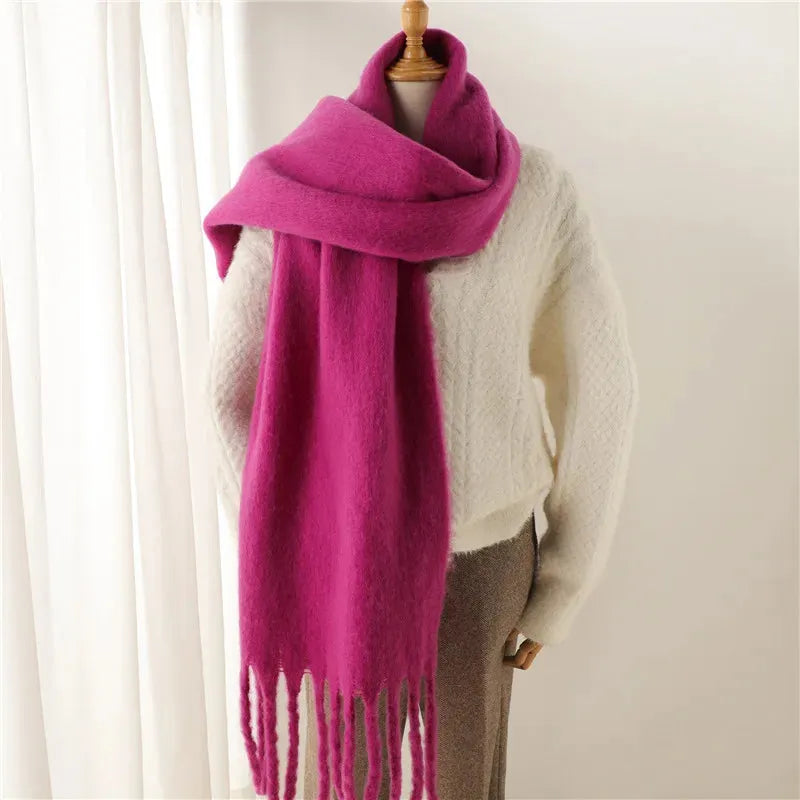Stylish Women's Long Winter Scarf with Fringed Edges
