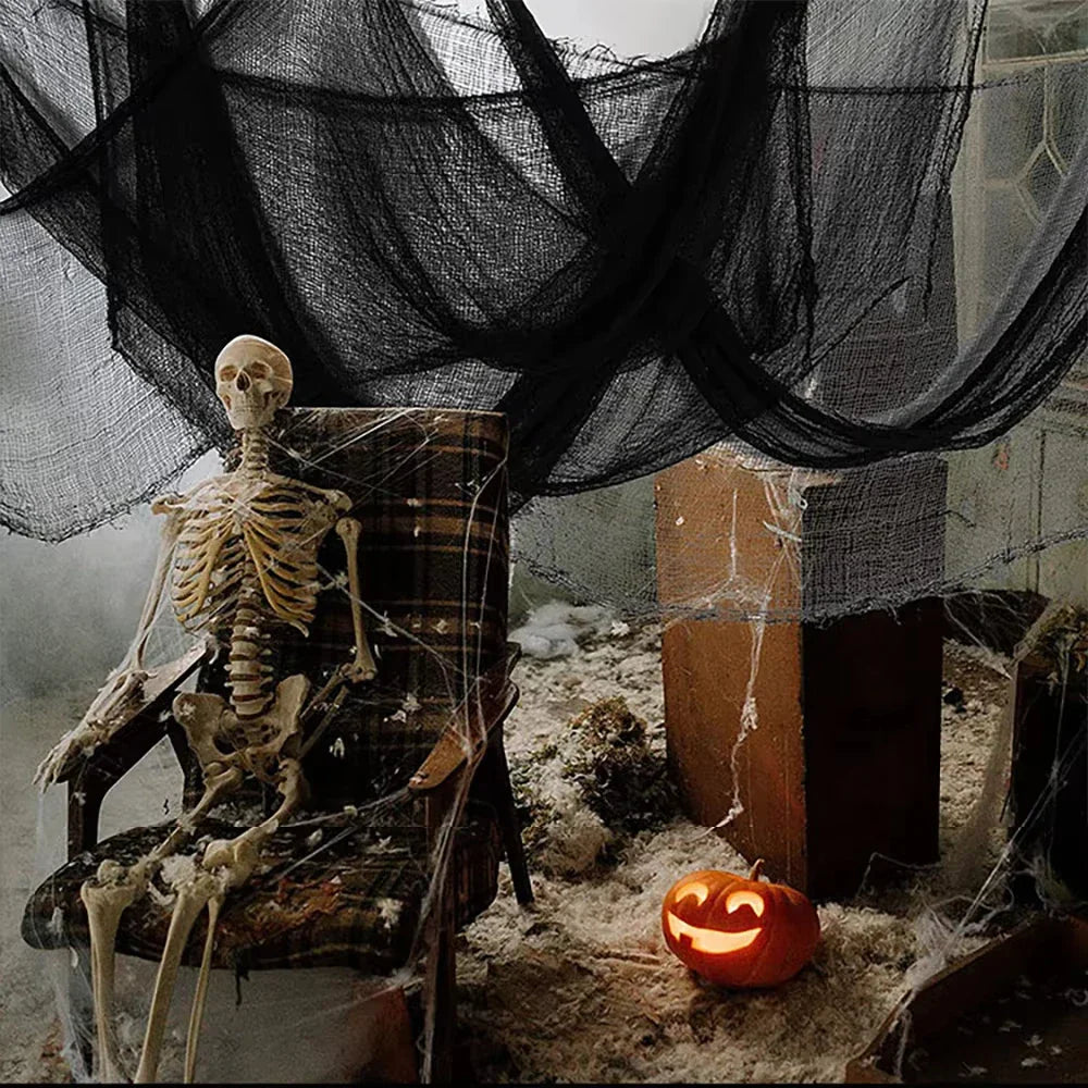 Spooky Black Gauze Hanging Decor for Halloween – Ideal for Walls, Fireplaces, and Doors