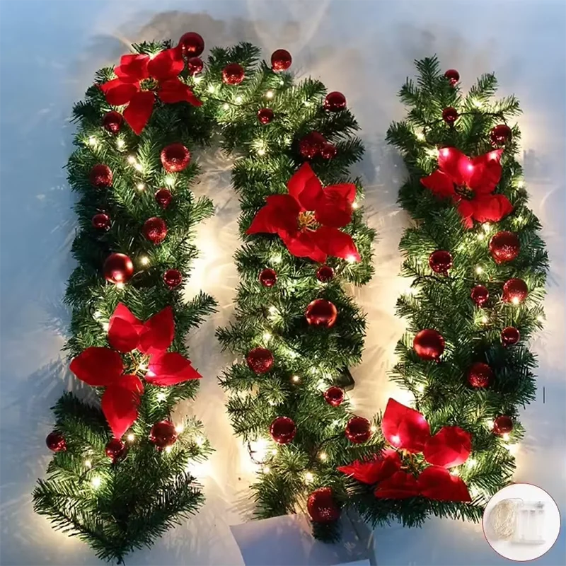 Illuminated Christmas Lantern Garland with Decorative Design