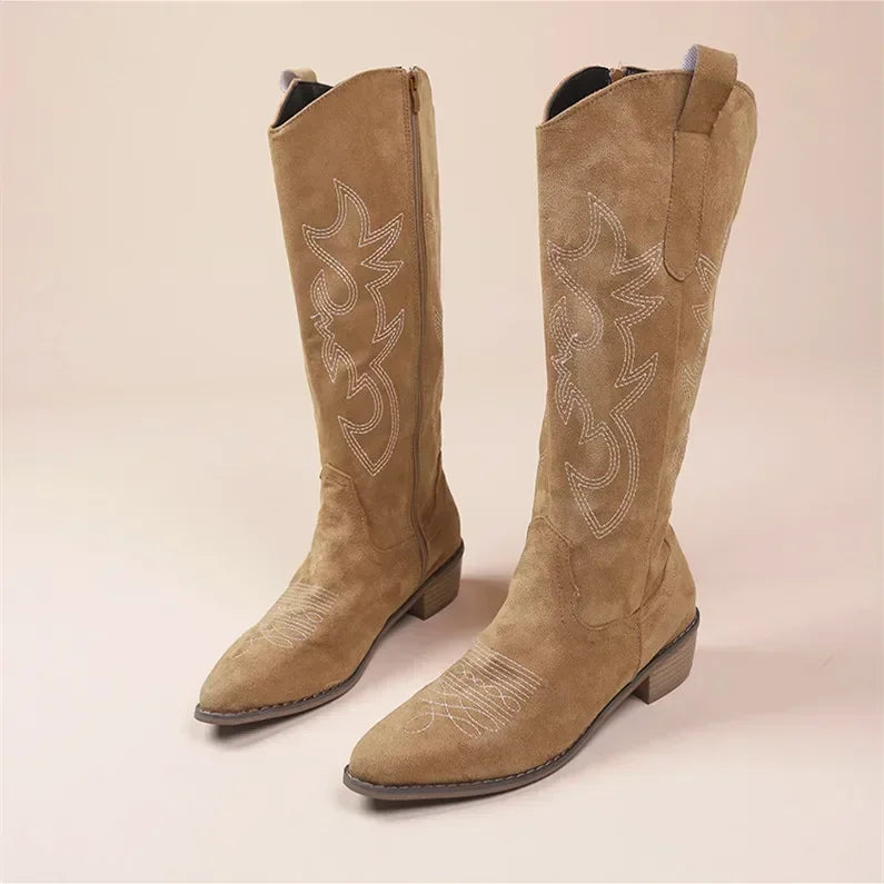 Women's Western-Style Cowboy Boots with Decorative Design
