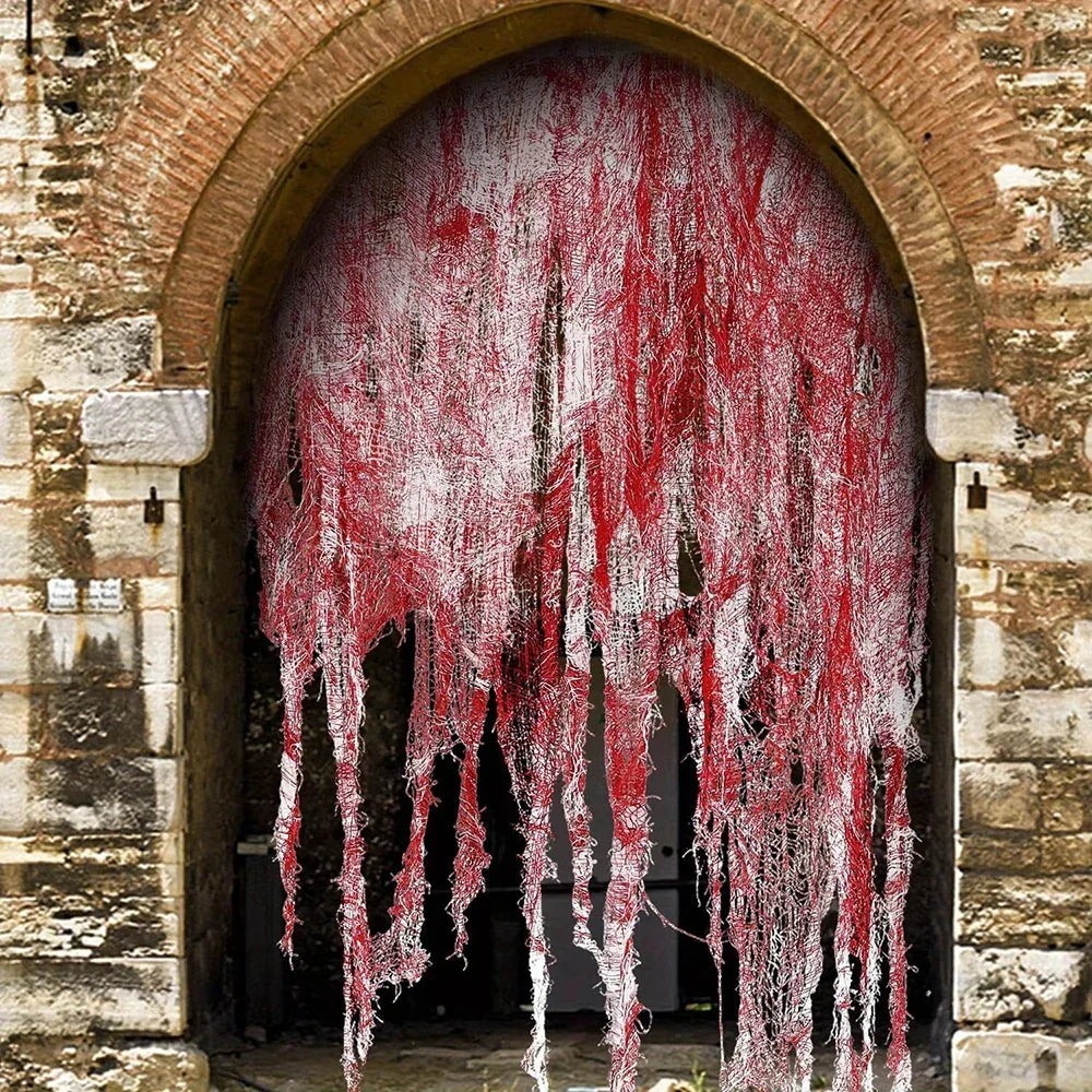 Spooky Blood-Dripped Cheesecloth Door Curtain — Perfect Halloween and Horror Party Decor