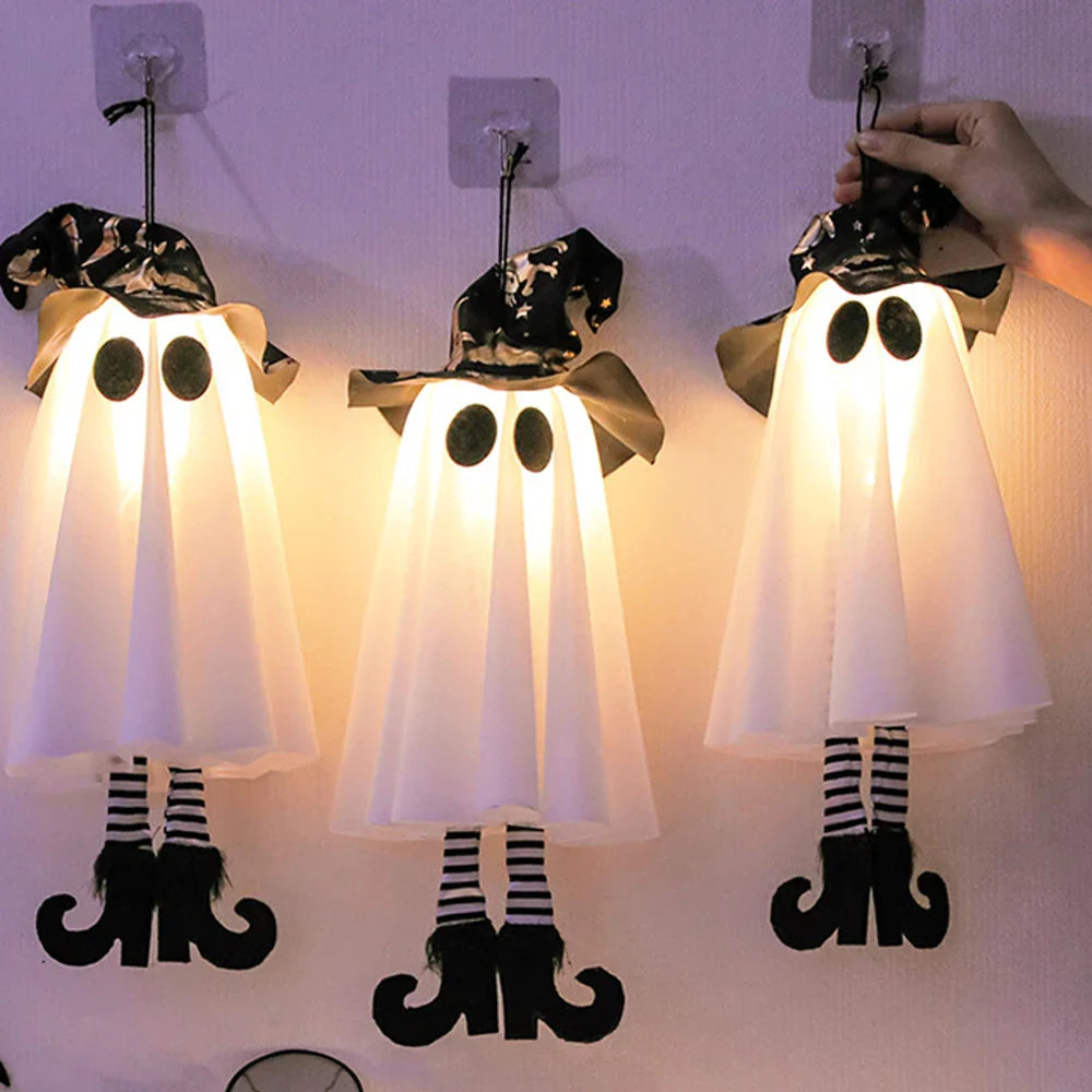 Illuminated Halloween Decor Featuring Ghosts and Lights — Ideal for Outdoor Display