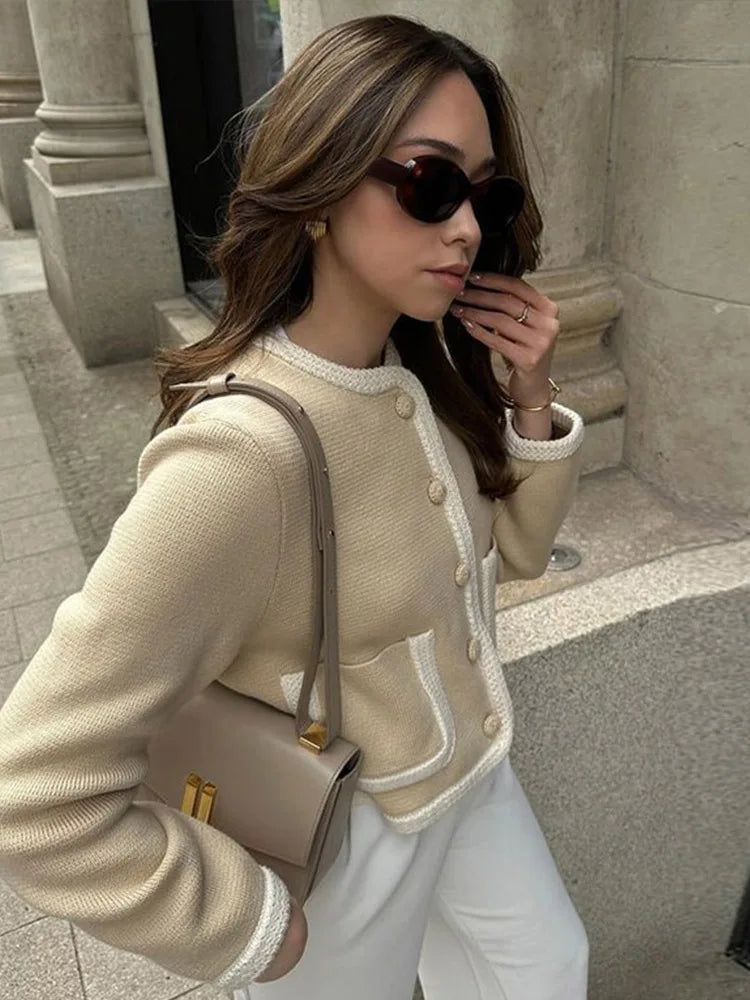 Women's Tailored Cropped Jacket - Long Sleeve - Textured Fabric - Timeless Style