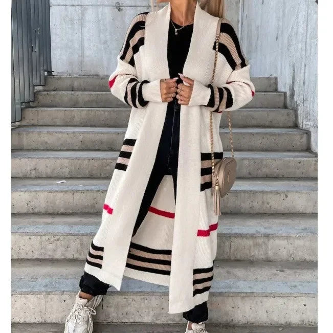 Striped Knit Cardigan Coat – Cozy Elegance with a Modern Touch