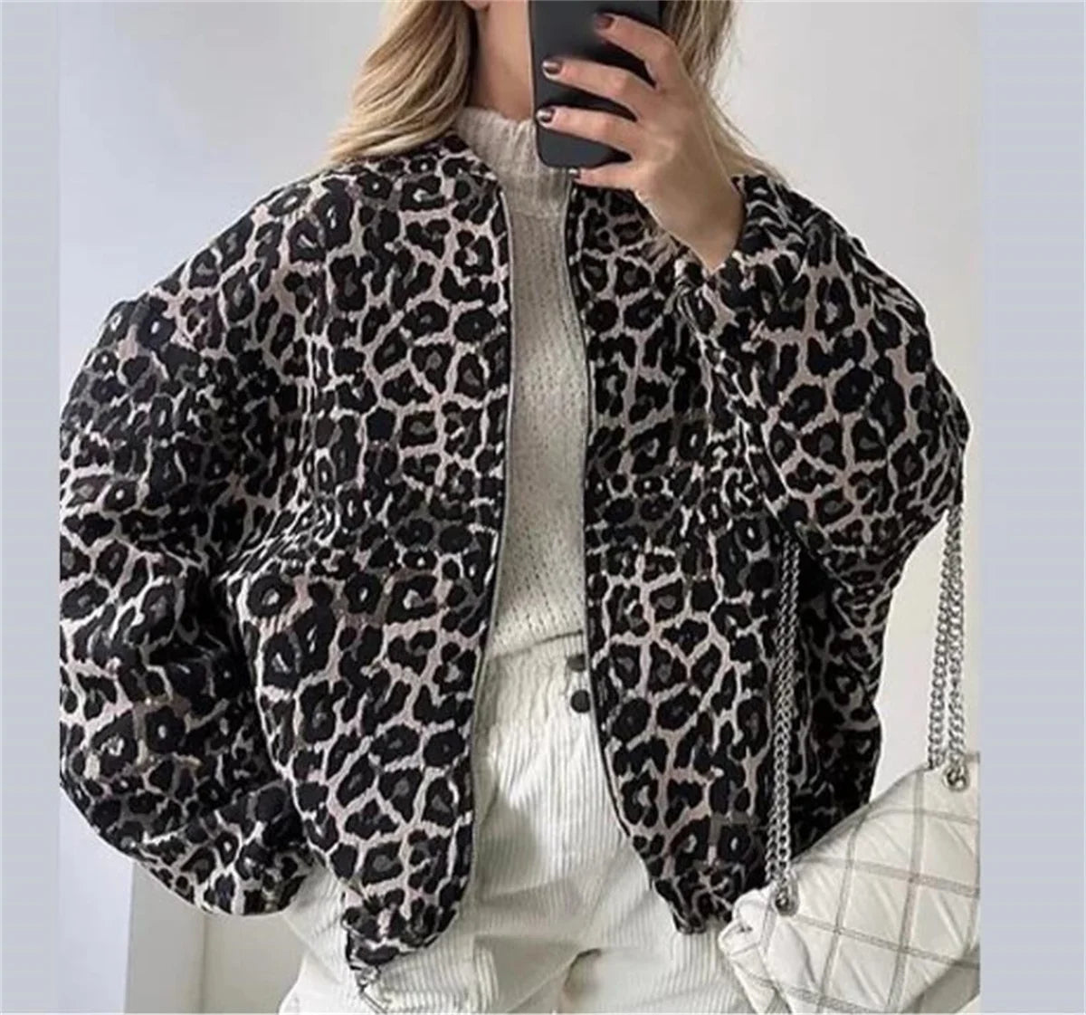 Chic Leopard Print Bomber Jacket in Soft Fabric – Women's Fashion