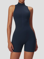 Chic Sleeveless Sports Jumpsuit with Zip and Open Back - Women's Activewear