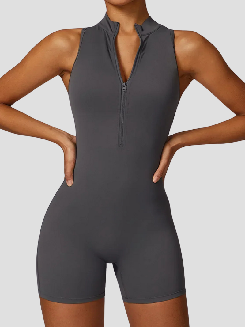 Chic Sleeveless Sports Jumpsuit with Zip and Open Back - Women's Activewear