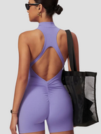 Chic Sleeveless Sports Jumpsuit with Zip and Open Back - Women's Activewear